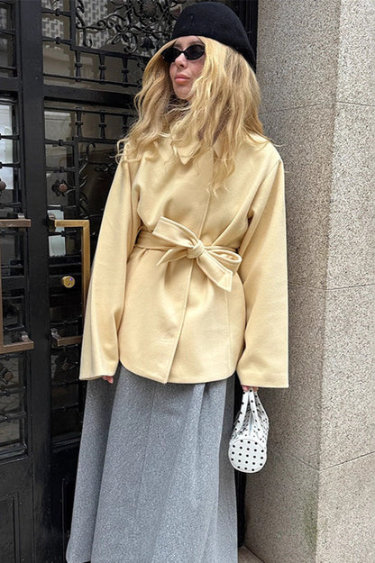 Color Belted Midi Wool Blend Coat