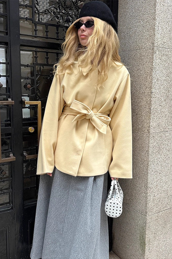Color Belted Midi Wool Blend Coat