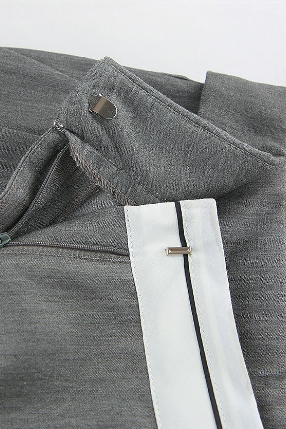Contrast Color Grey Versatile Office Pants
