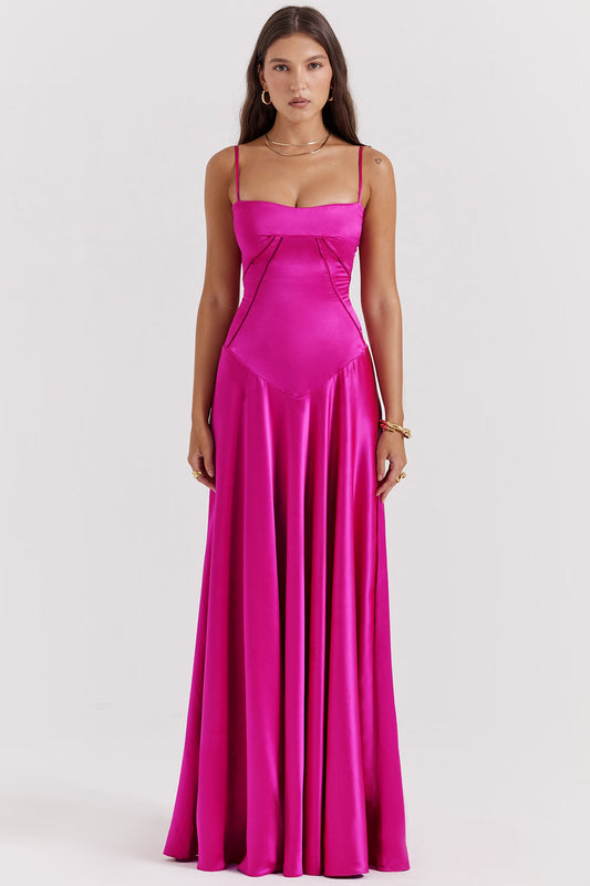 Fuchsia Lace Up Maxi Dress