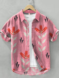 Men's Boho Floral Pattern Linen Blend Pink Shirt elevenforest