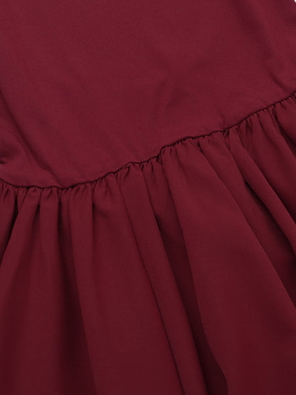 Long Sleeves Skinny Pleated Color Split-joint Round-neck Mini Dresses