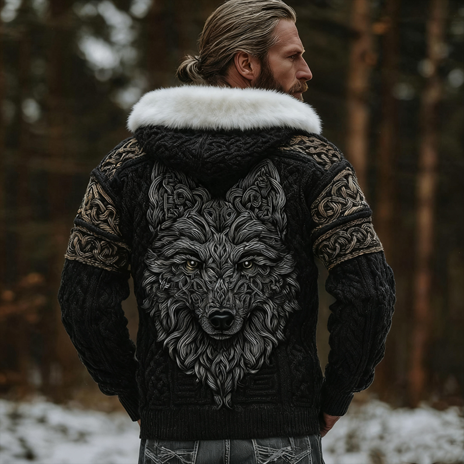 Men's Retro Viking Style Winter Warm Knitted Sweater Coat artswardrobe