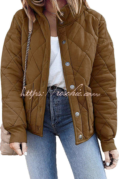 Diamond Quilted Pocket Button Long Sleeve Coat