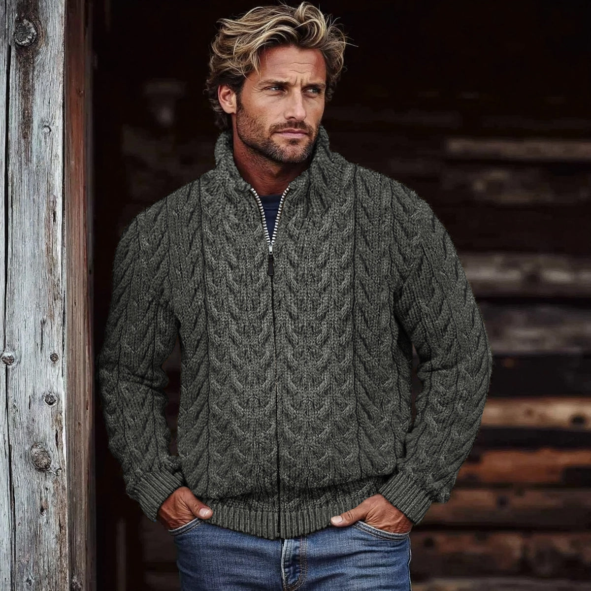 Men's Super Soft Honeycomb Zipper Aran Sweater artswardrobe