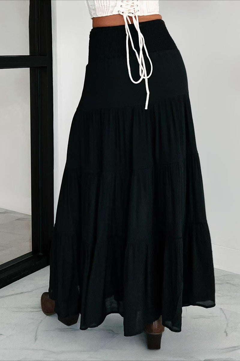 High Waisted Contrast Drawstring a Line Maxi Skirt