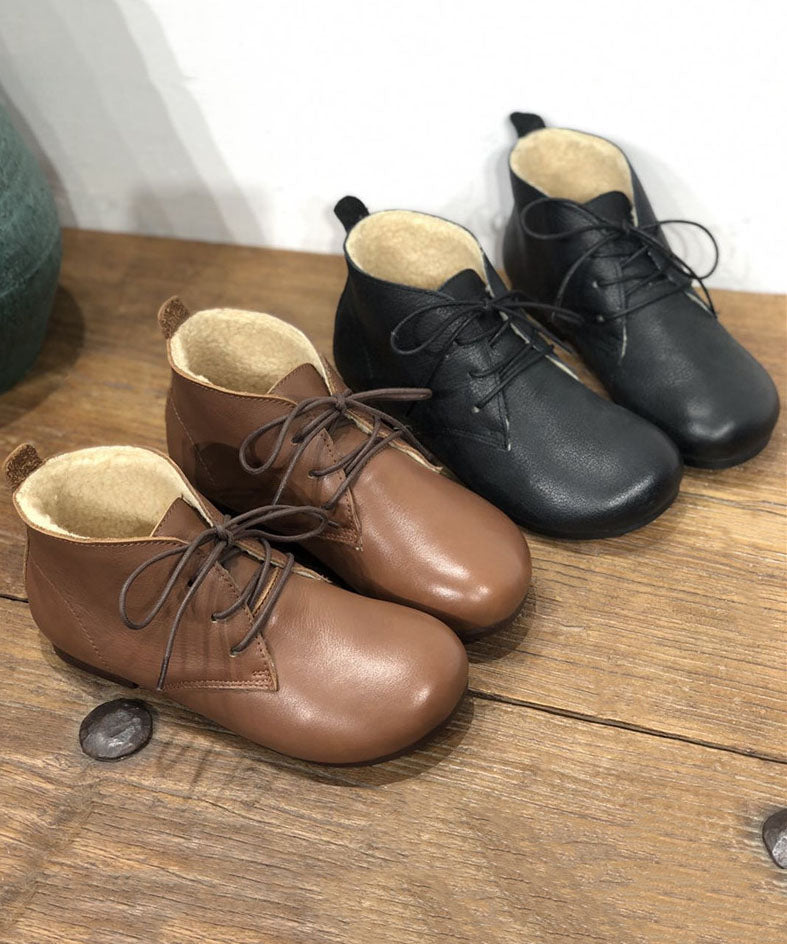 Black Flat Shoes for Lace Up Fuzzy Wool Lined Flat Shoes
