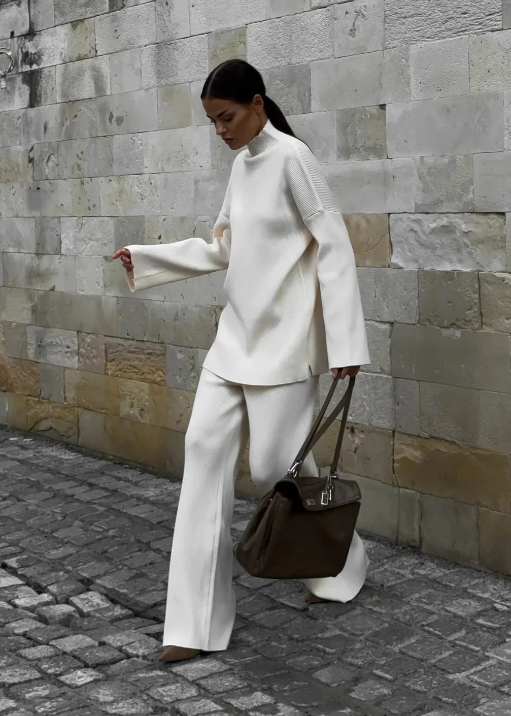 Turtleneck Sweater & Wide-leg Pants Set