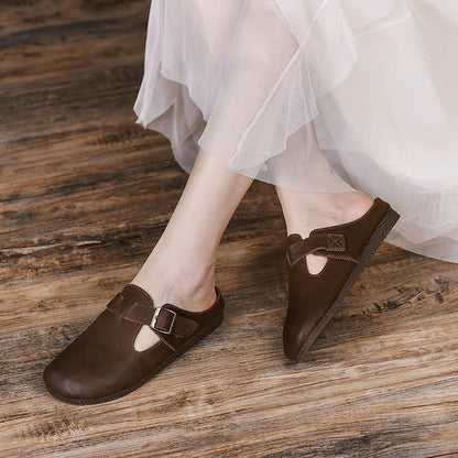 Leather Retro Flat Slippers