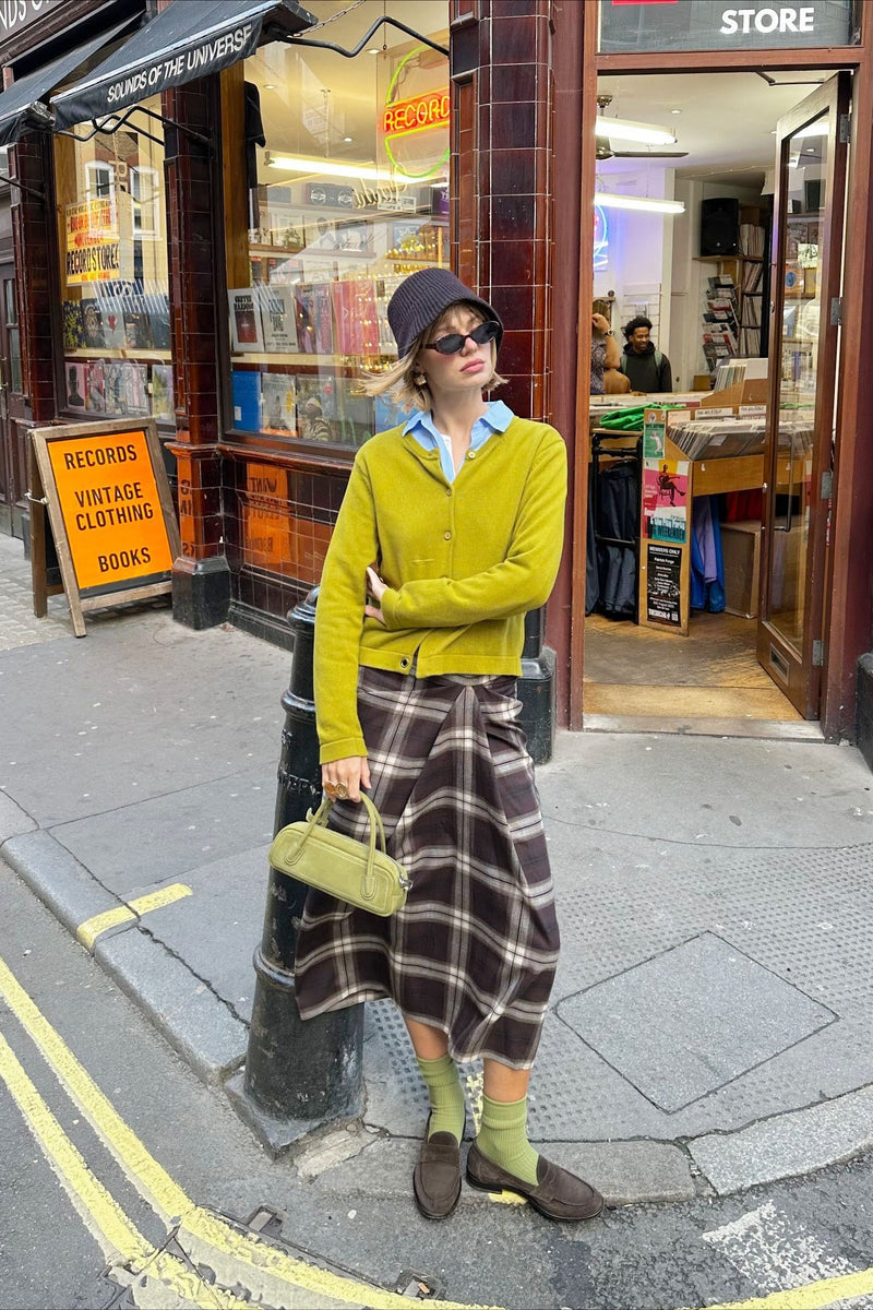 Asymmetric Straight Plaid Skirt