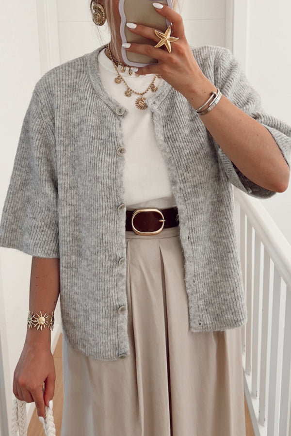 Color Buttoned Loose Knitted Cardigan