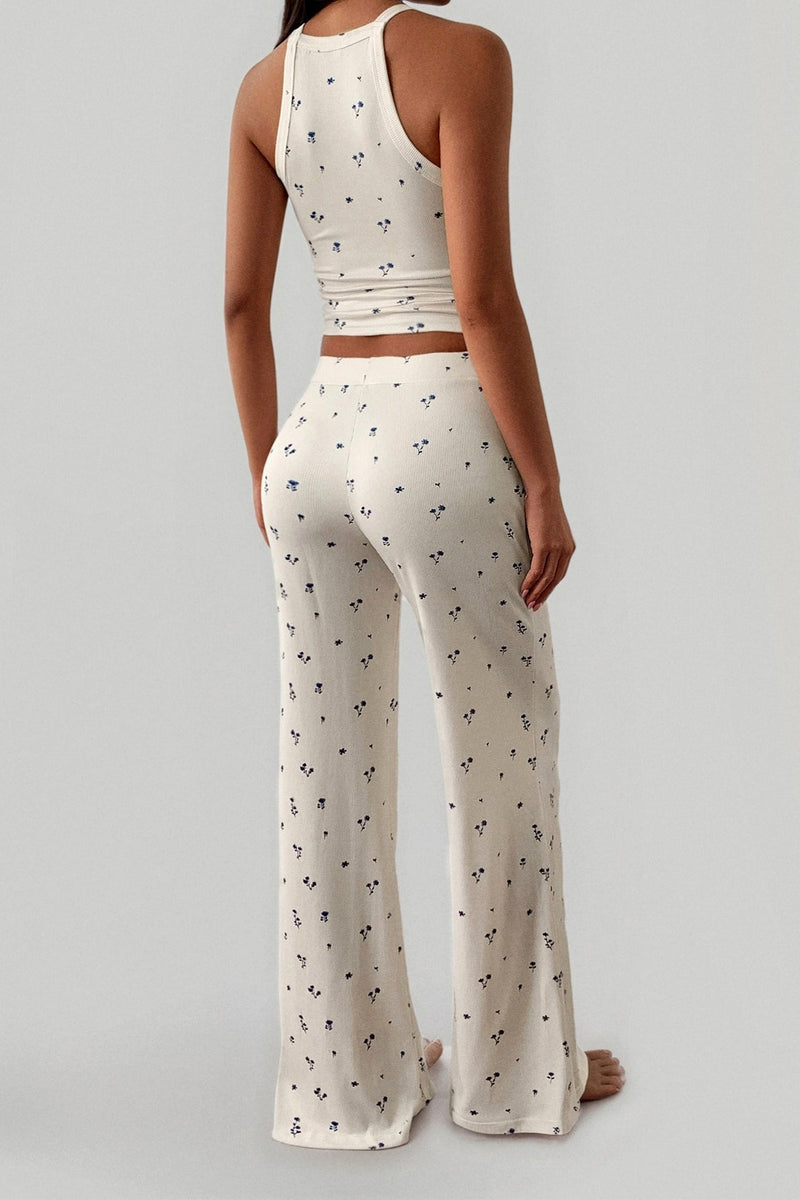 Print Spaghetti Strap Top Straight Leg Pants Set