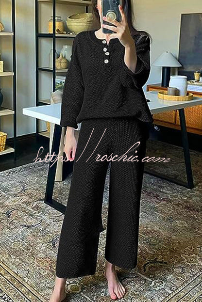Heather Hailey Color Button V Neck Top and Pant Two Piece Set