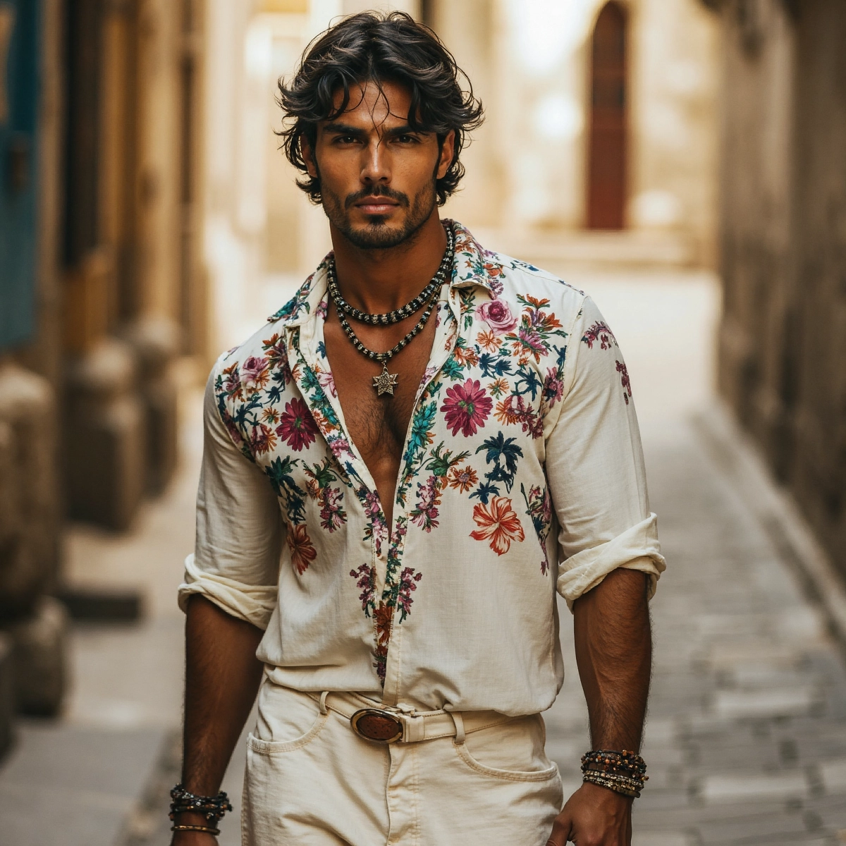 Men's Bohemian Floral Casual Linen Shirt elevenforest