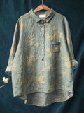 Women's Vintage Floral Art Print Casual  Shirt