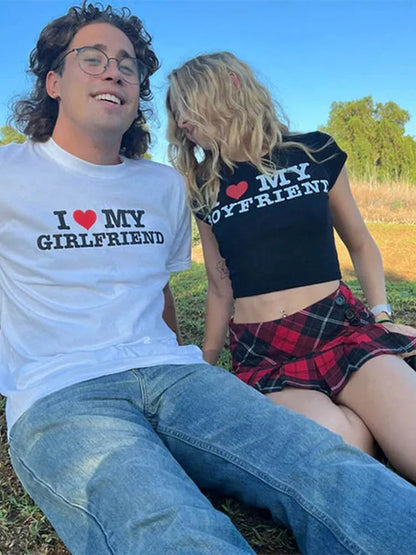 I Love My Boyfriend Summer Cotton Crop Tee Short Short Sleeve T-shirt