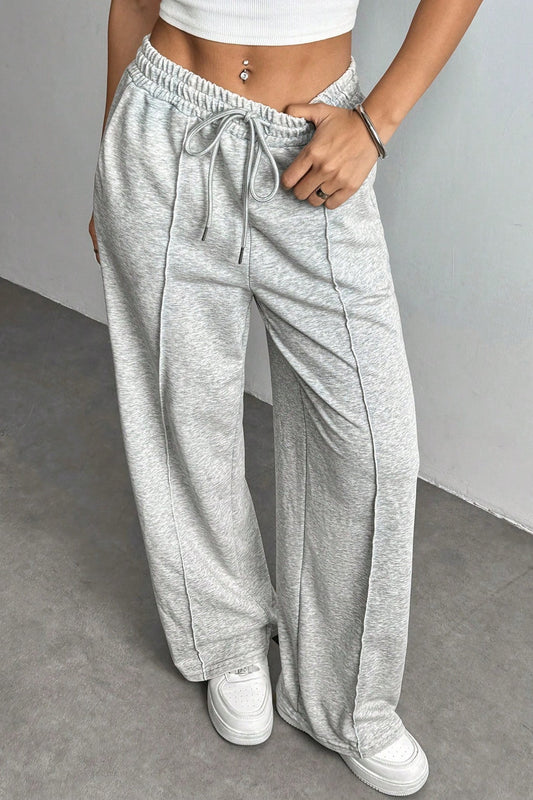 Color Drawstring Waist Wide Leg Sweat Pants