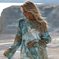Vintage Gradient Marble Texture Flower Pattern Art Linen Shirts elevenforest