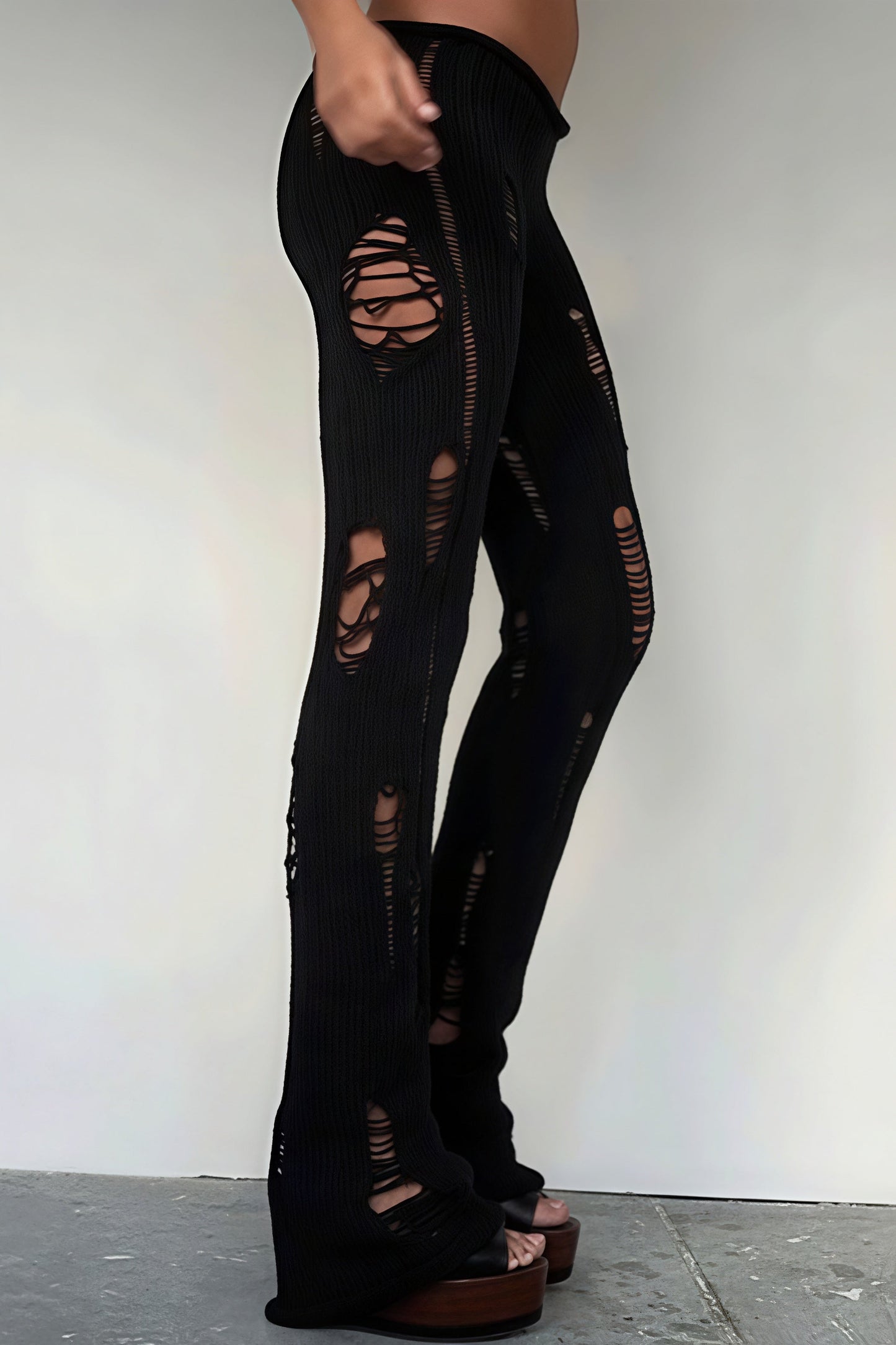 Cutout Distressed Slim Edgy Pants