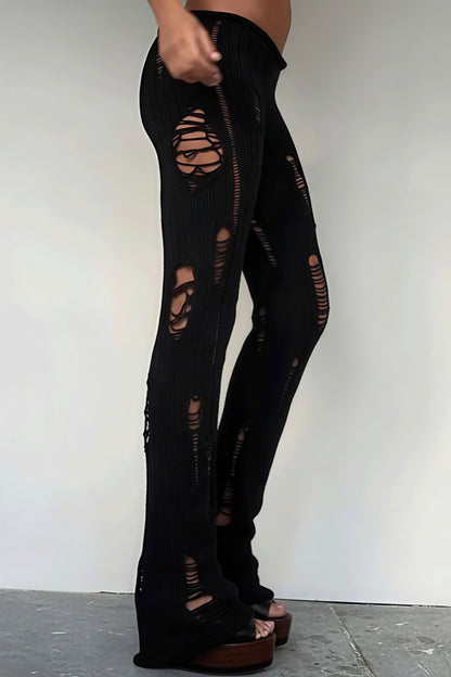 Cutout Distressed Slim Edgy Pants
