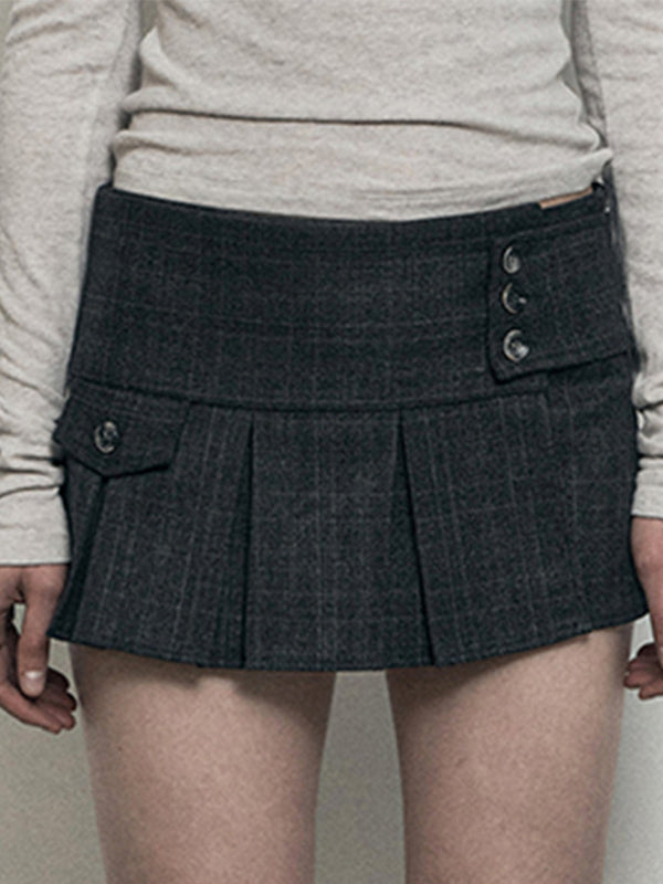 Grey Irregular Hem Multiple Buttons Mini Skirt