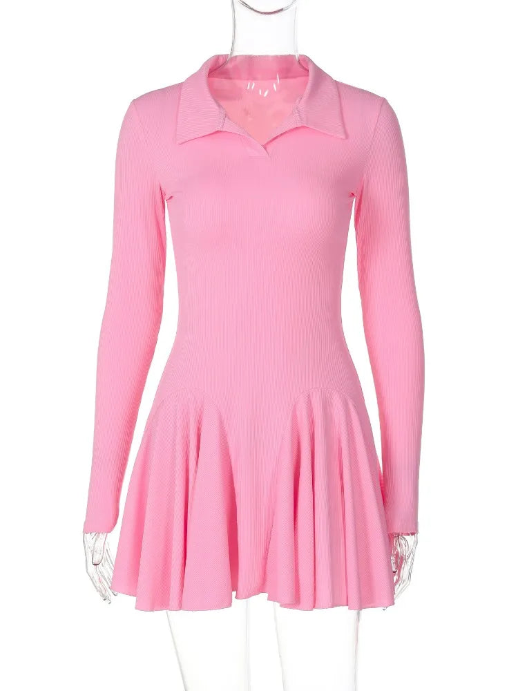 Lapel Autumn Mini Dress Female High Waist Slim Patchwork Skinny Party Dress ’s Bodycon Dress