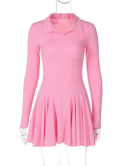 Lapel Autumn Mini Dress Female High Waist Slim Patchwork Skinny Party Dress ’s Bodycon Dress