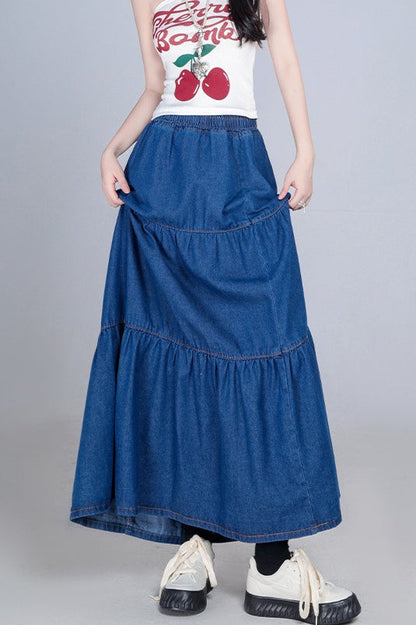 Elastic Waist Flowy Tiered Skirt