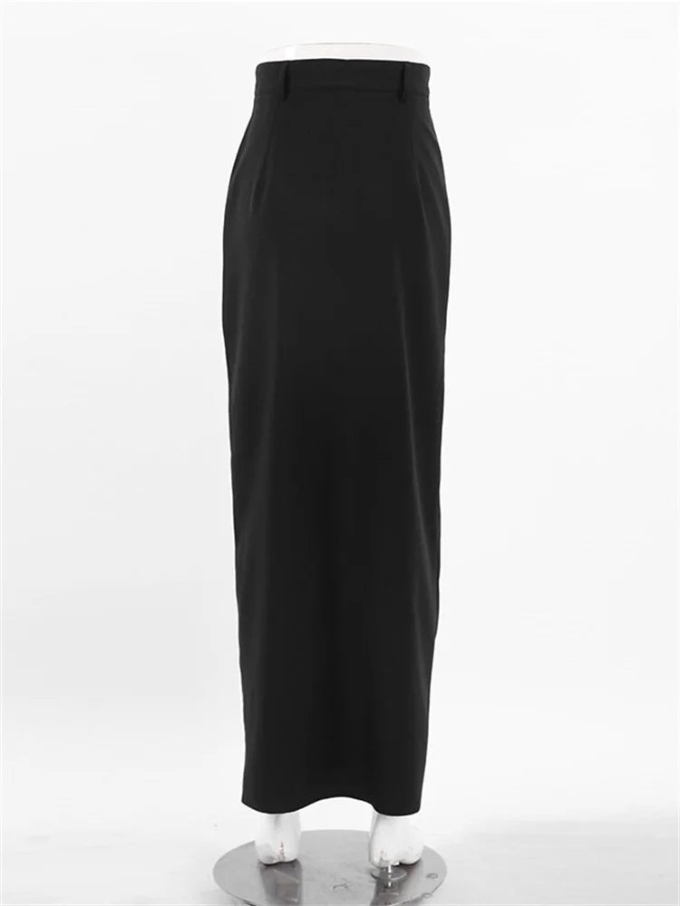 Black Long Skirt for High Waist Slim Bodycon Skirts Split Out Basic Straight Maxi Skirt