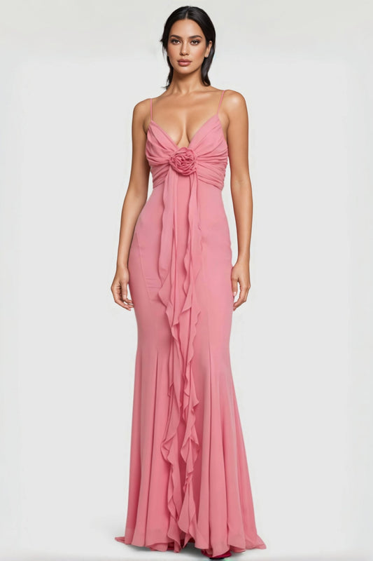 Xinia Pink 3d Flower Backless Maxi Dress