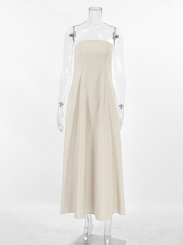 A-line Loose Elasticity Pockets Color Zipper Tube Maxi Dresses