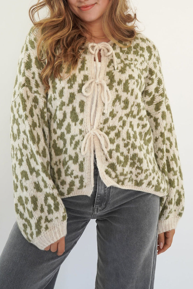 Leopard Print Tie-front Knit Cardigan