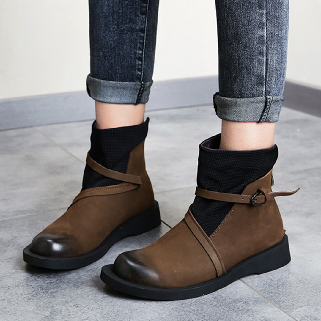 Cozy Leather Paneled Flats Martin Boots