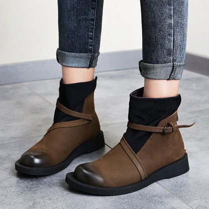 Cozy Leather Paneled Flats Martin Boots