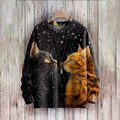 Retro Fun Black Cat Moon Art Print Casual Knitted Pullover Sweater elevenforest