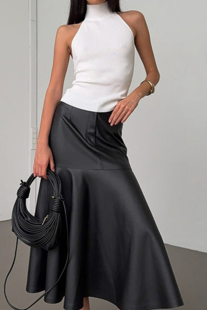 High-waist Black Pu Skirt