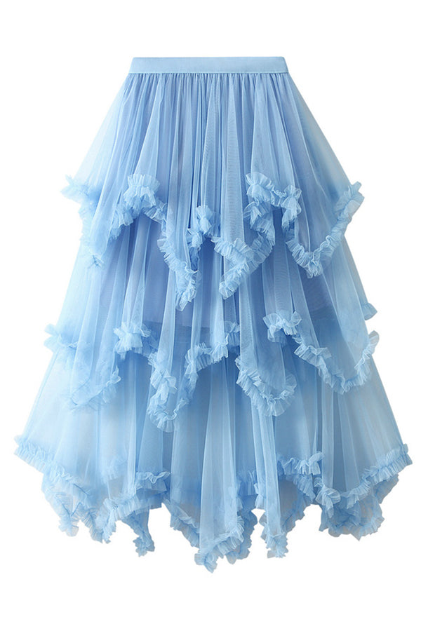 Cake Skirt Mid-length High Waist Big Swing Fluffy Fairy Gauze Dress Long Skirt