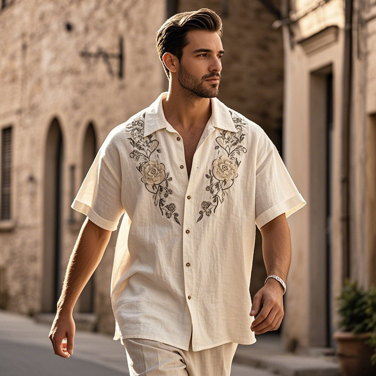 Men's Bohemian Floral Casual Linen Shirt elevenforest