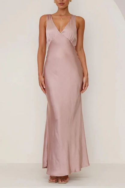 Neck Backless High Waist Slim Fit Color Gowns Maxi Dresses