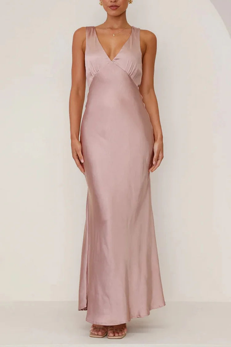 Neck Backless High Waist Slim Fit Color Gowns Maxi Dresses