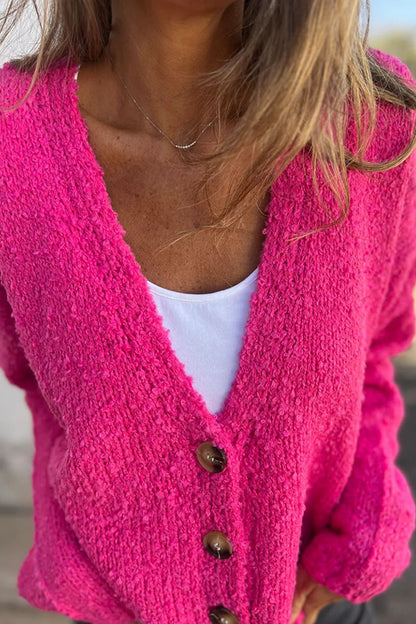 Color V-neck Long-sleeved Fashionable Knitted Cardigan