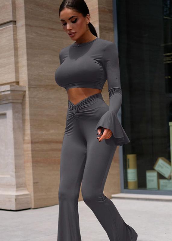 Allure - Brown Long Sleeve Slim Fit Two-piece Set