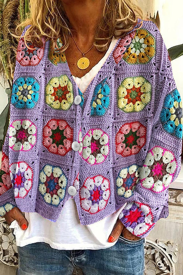 Knitted Long Sleeved Cardigan With Fun Printed Buttons