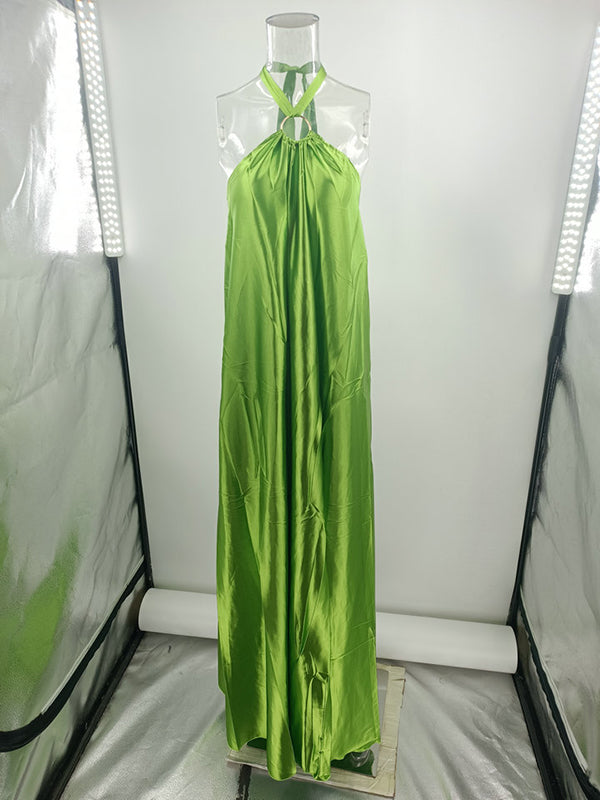 A-line Loose Backless Color Tied Halter-neck Maxi Dresses