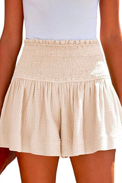 Elastic Smocked Waist Wide Leg Shorts