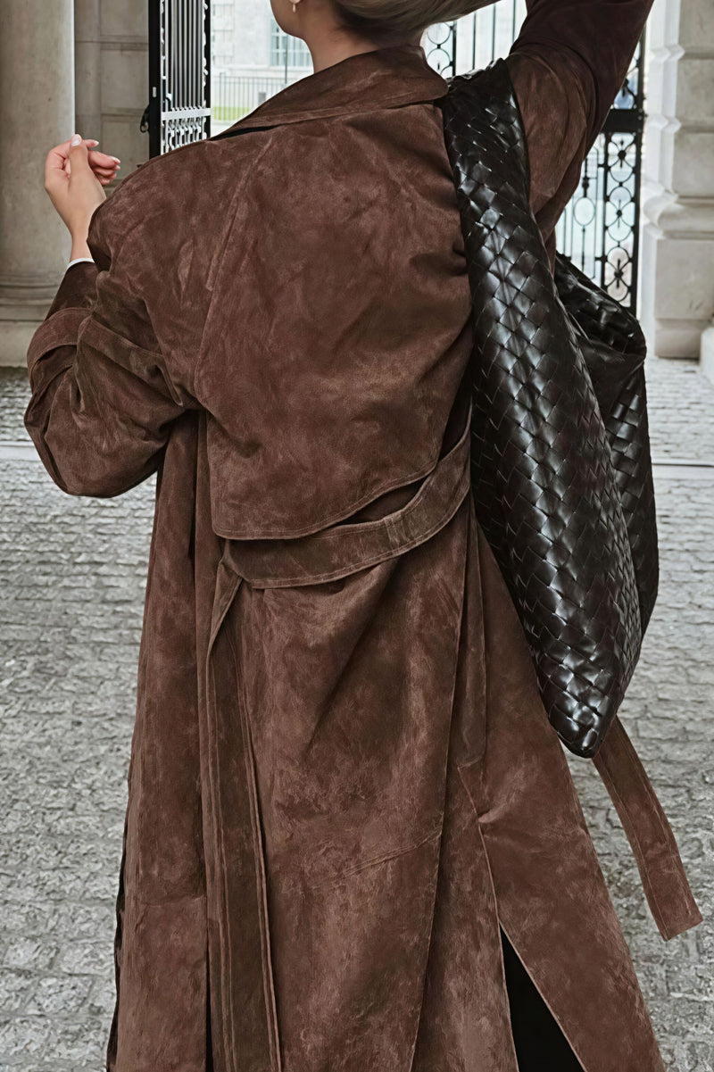 Double Breasted Tie Waist Long Overcoat