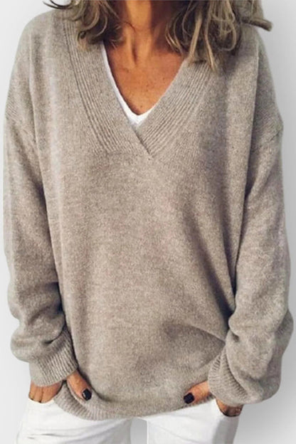 Unique Printed V-neck Long Sleeve Loose Sweater