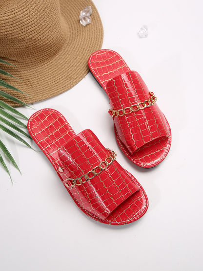 Flat Beach Sandals With Chain Accessories