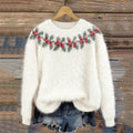 Comstylish Vintage Christmas Berry Yoke Crochet Cozy Sweater