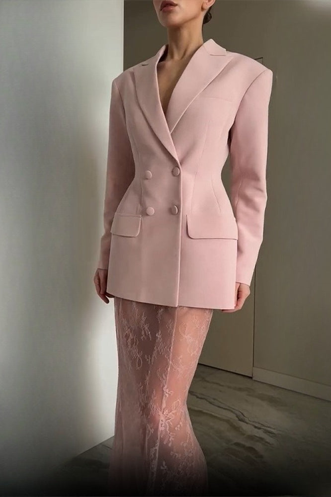Blazer Lace Skirt Two Piece Set